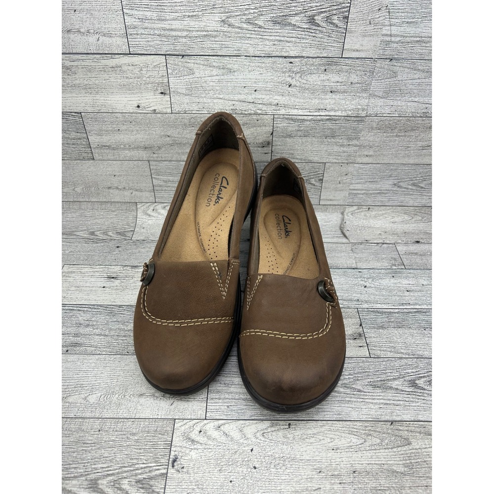 Clarks Collection Women Brown Leather Ultimate Comfort Loafers‎ Sz 7.5 M